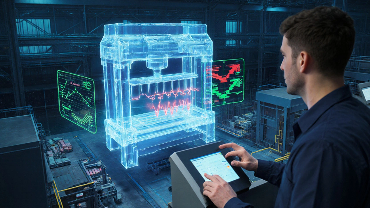 Прозрачная цифровая копия завода висит над реальным цехом, синхронизированная с данными о вибрации, энергопотреблении и потоке материалов.