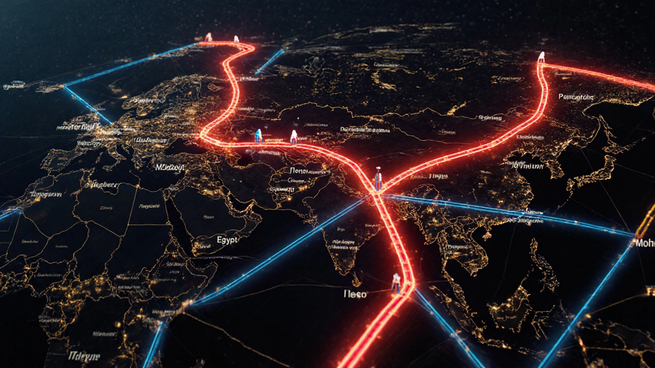 Схематичная карта России с экономическими потоками от заводов к регионам и странам.