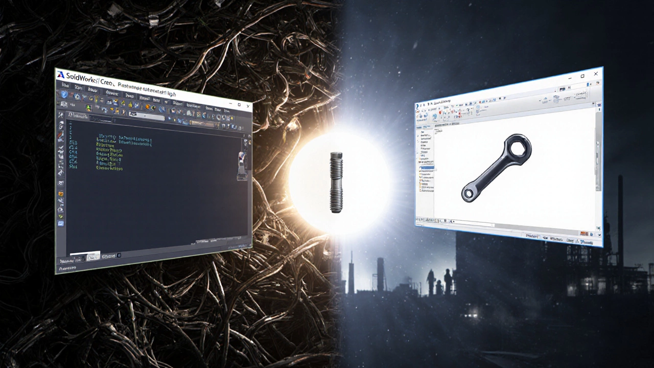 Сравнение сложного ПО и простого Fusion 360 в виде светлого и тёмного полушарий.