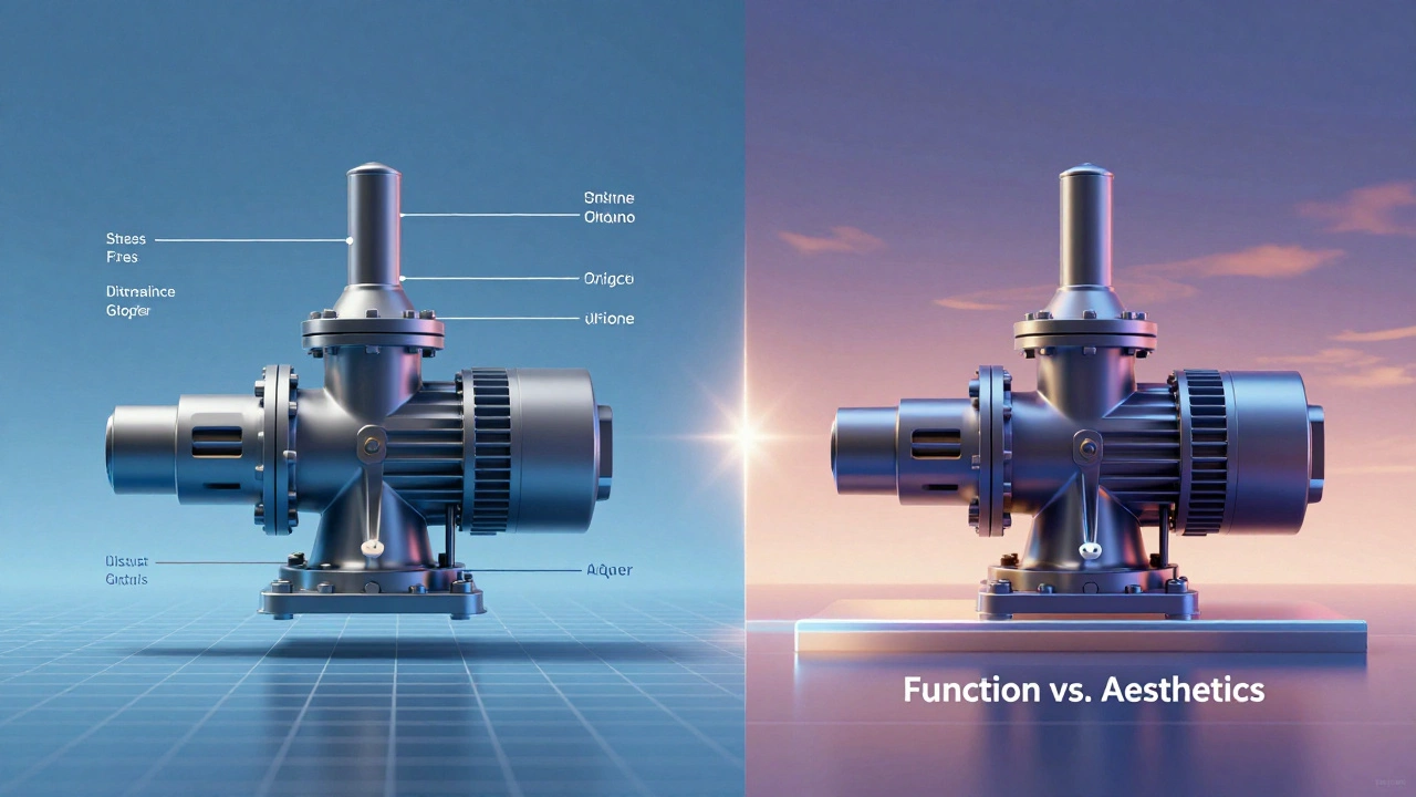 Два визуальных мира одной детали: техническая модель и рекламная визуализация, разделённые границей.