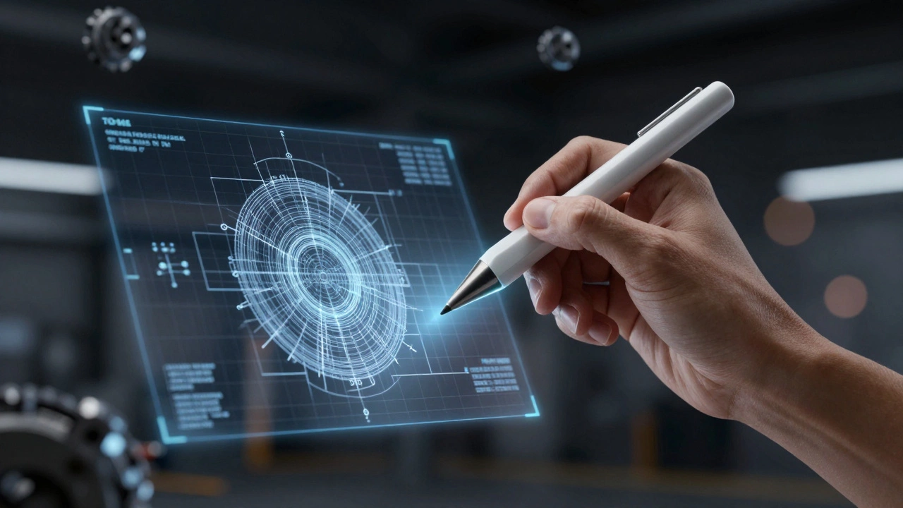 Голографическая деталь с инженерной геометрией с одной стороны и маркетинговым рендером с другой.