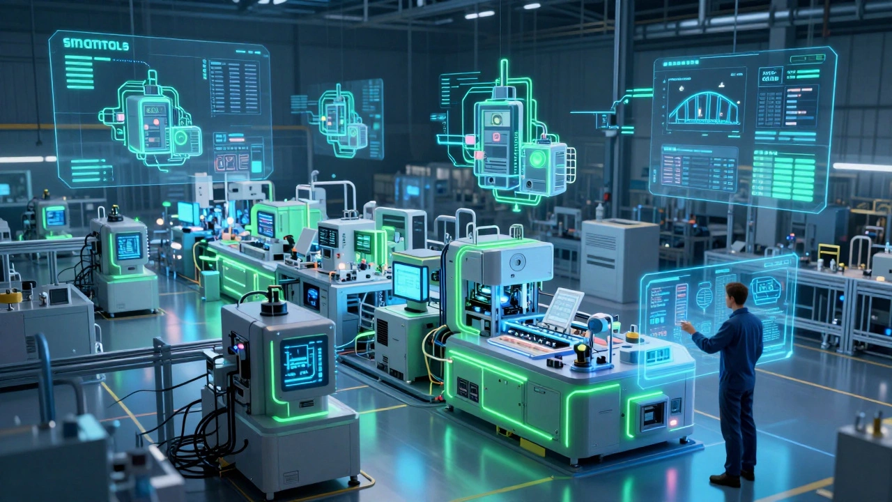 Умный завод в Саратове с цифровыми двойниками оборудования и интерфейсами искусственного интеллекта.