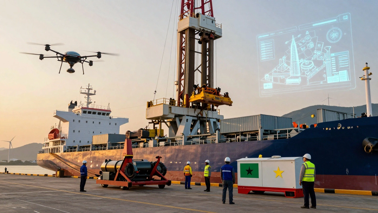 Экспорт российской техники на портовом терминале в направлении Азии и Африки.