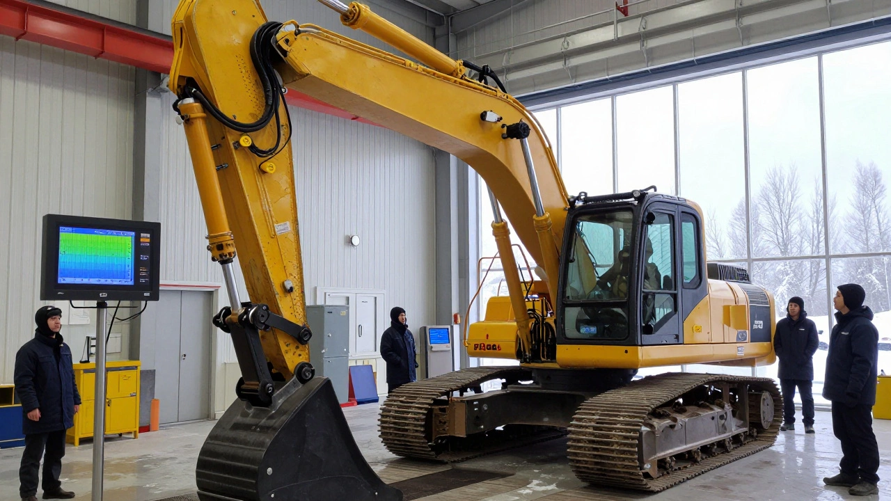 Экскаватор проходит тесты на вибрацию и экстремальные температуры перед отгрузкой.