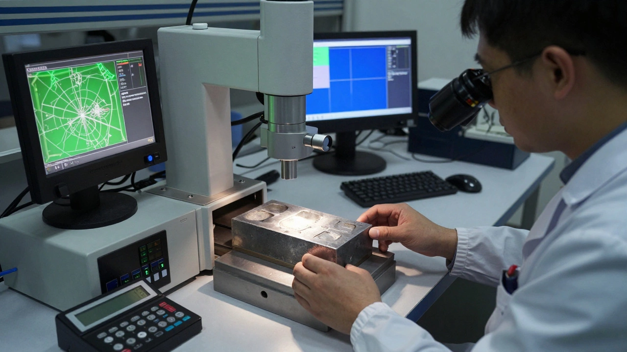 Специалисты анализируют сталь с помощью ультразвукового дефектоскопа и цифрового микроскопа.