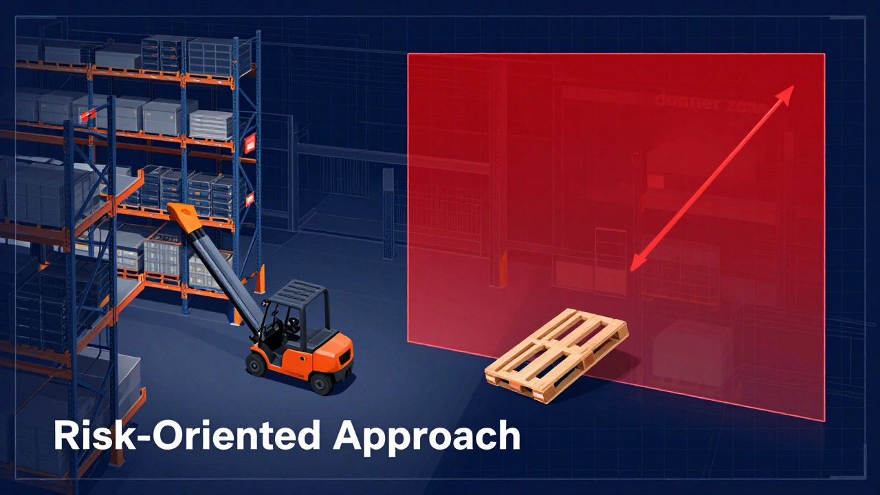 Схематичный анализ рисков падения паллеты на высотном промышленном складе